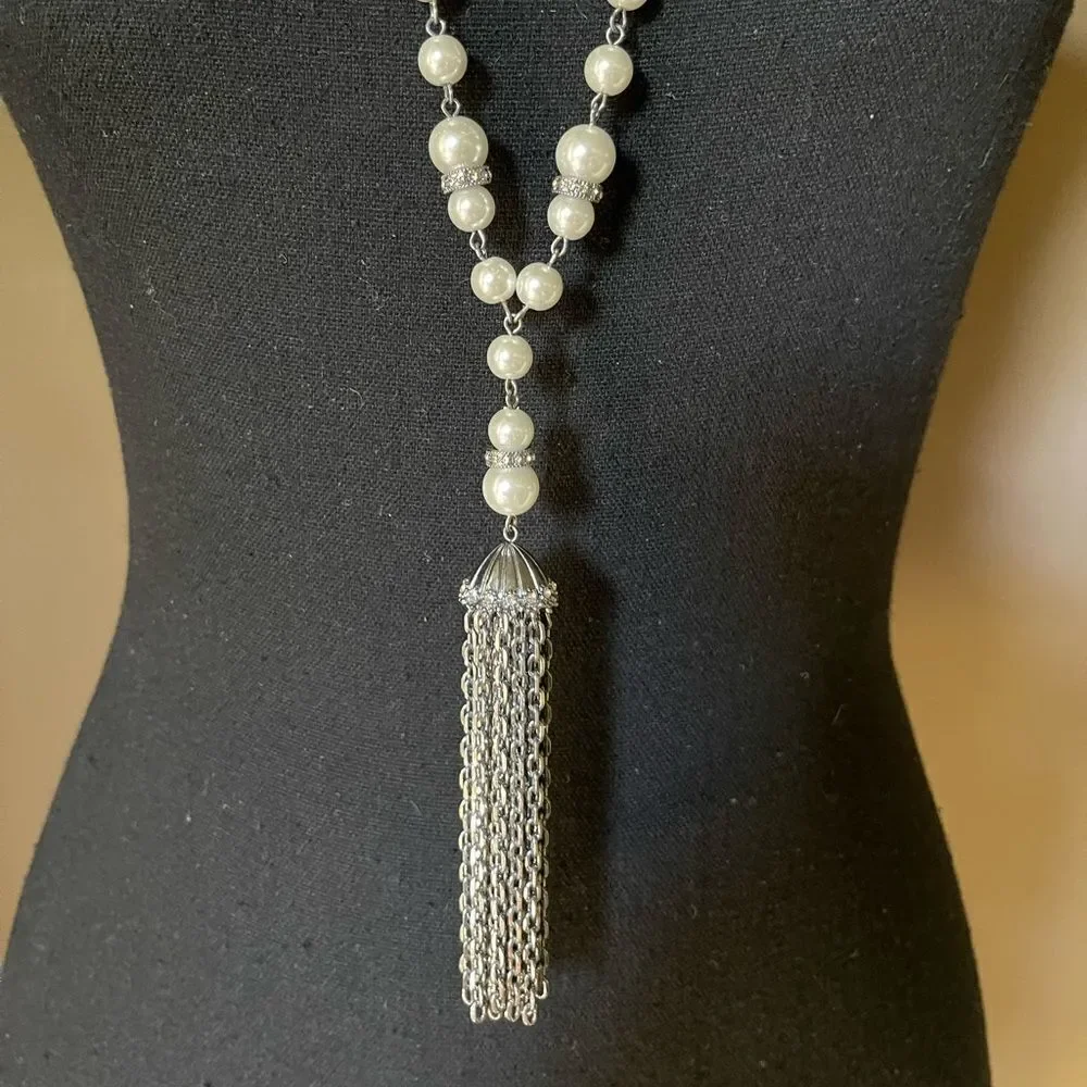 Simply Vera Faux Long Metal Tassel Necklace